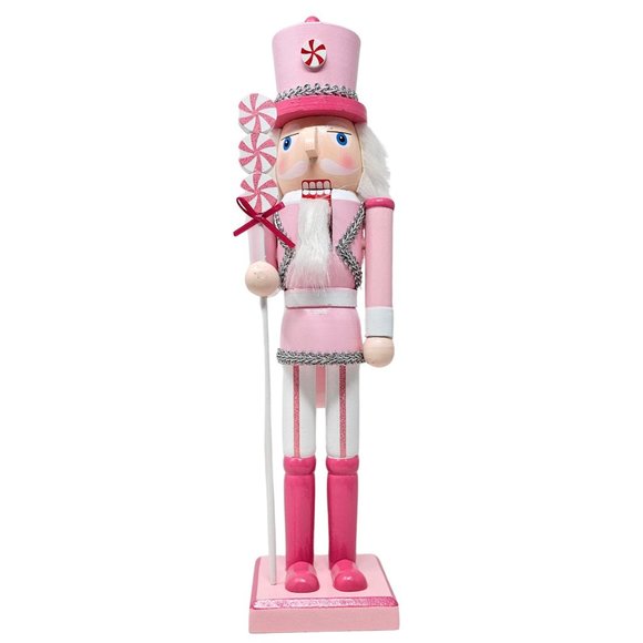 Pastel Candy Pink Soldier Nutcracker, 15" Wood Nutcracker, Candy Themed Decor - Picture 1 of 4